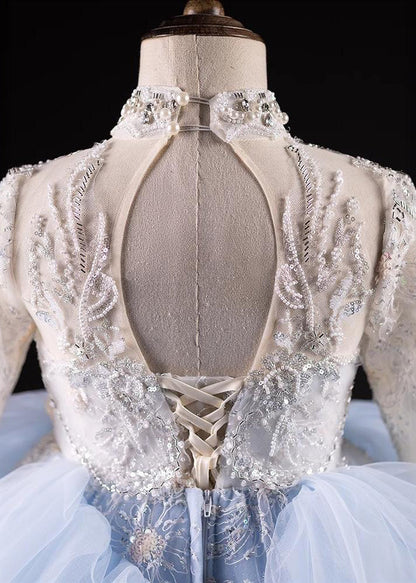 Spring Nail Blue Light Bead Maxi Kids Dresses Boutique Tulle