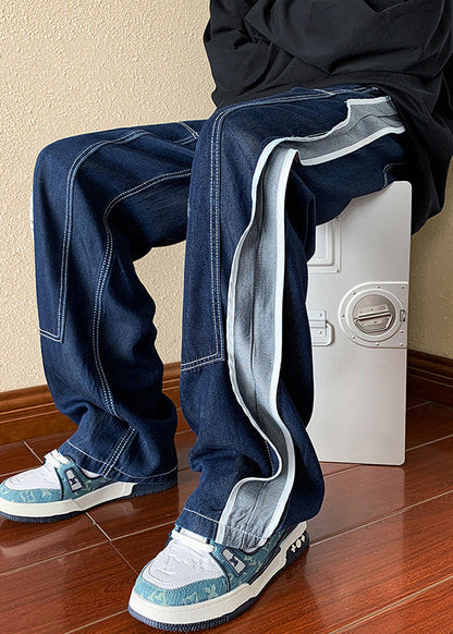 Denim Apparel Men Pants Boutique Oversized Patchwork Spring Navy