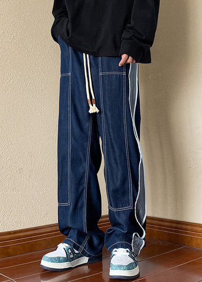 Denim Apparel Men Pants Boutique Oversized Patchwork Spring Navy