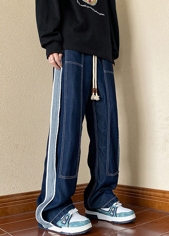 Denim Apparel Men Pants Boutique Oversized Patchwork Spring Navy