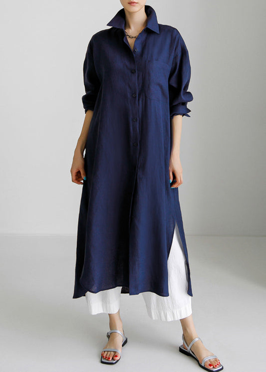 Boutique Navy Peter Pan Collar Cotton Shirts Dresses Spring TH032