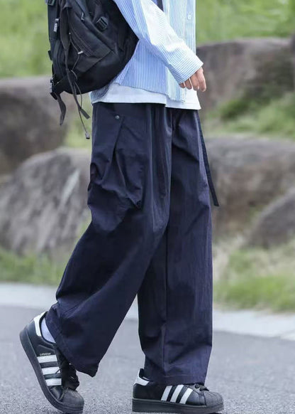 Lace Summer Up Pockets Cotton Men Pants Solid Boutique Navy