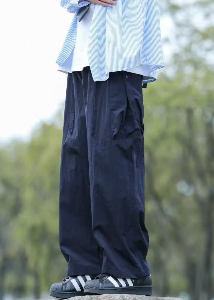 Lace Summer Up Pockets Cotton Men Pants Solid Boutique Navy