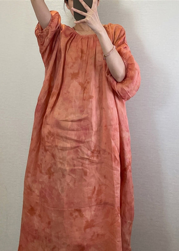 Boutique Orange O-Ausschnitt Print Maxi Kleider Langarm UU040