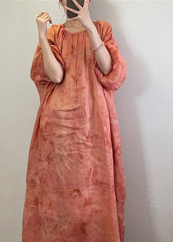 Boutique Orange O-Ausschnitt Print Maxi Kleider Langarm UU040