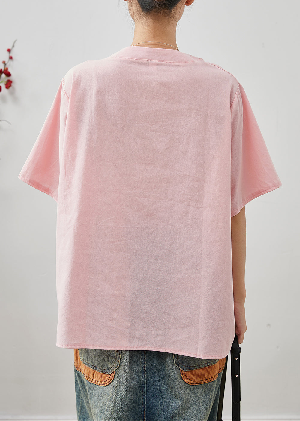 Boutique Pink Chinese Button Cotton Shirt Tops Summer AP1075