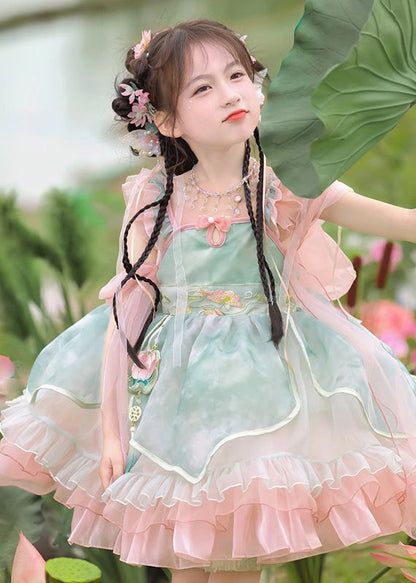 Dress Ruffled Boutique Mid Tulle Kids Pink Patchwork Embroideried
