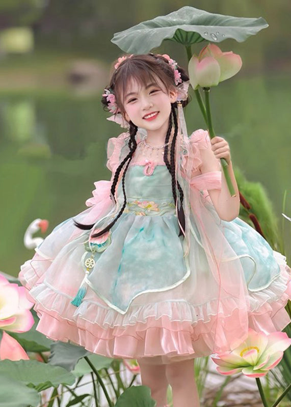 Dress Ruffled Boutique Mid Tulle Kids Pink Patchwork Embroideried