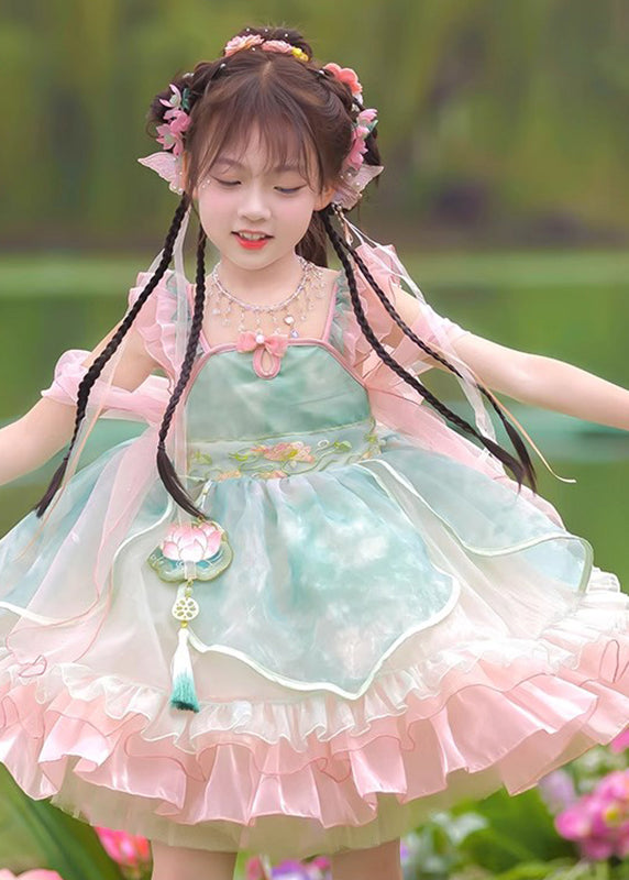 Dress Ruffled Boutique Mid Tulle Kids Pink Patchwork Embroideried