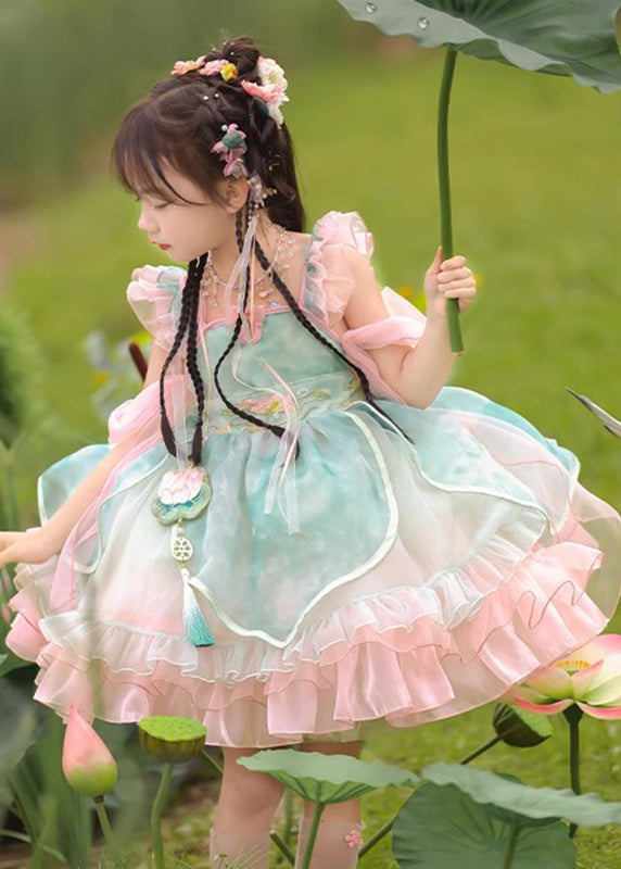 Dress Ruffled Boutique Mid Tulle Kids Pink Patchwork Embroideried