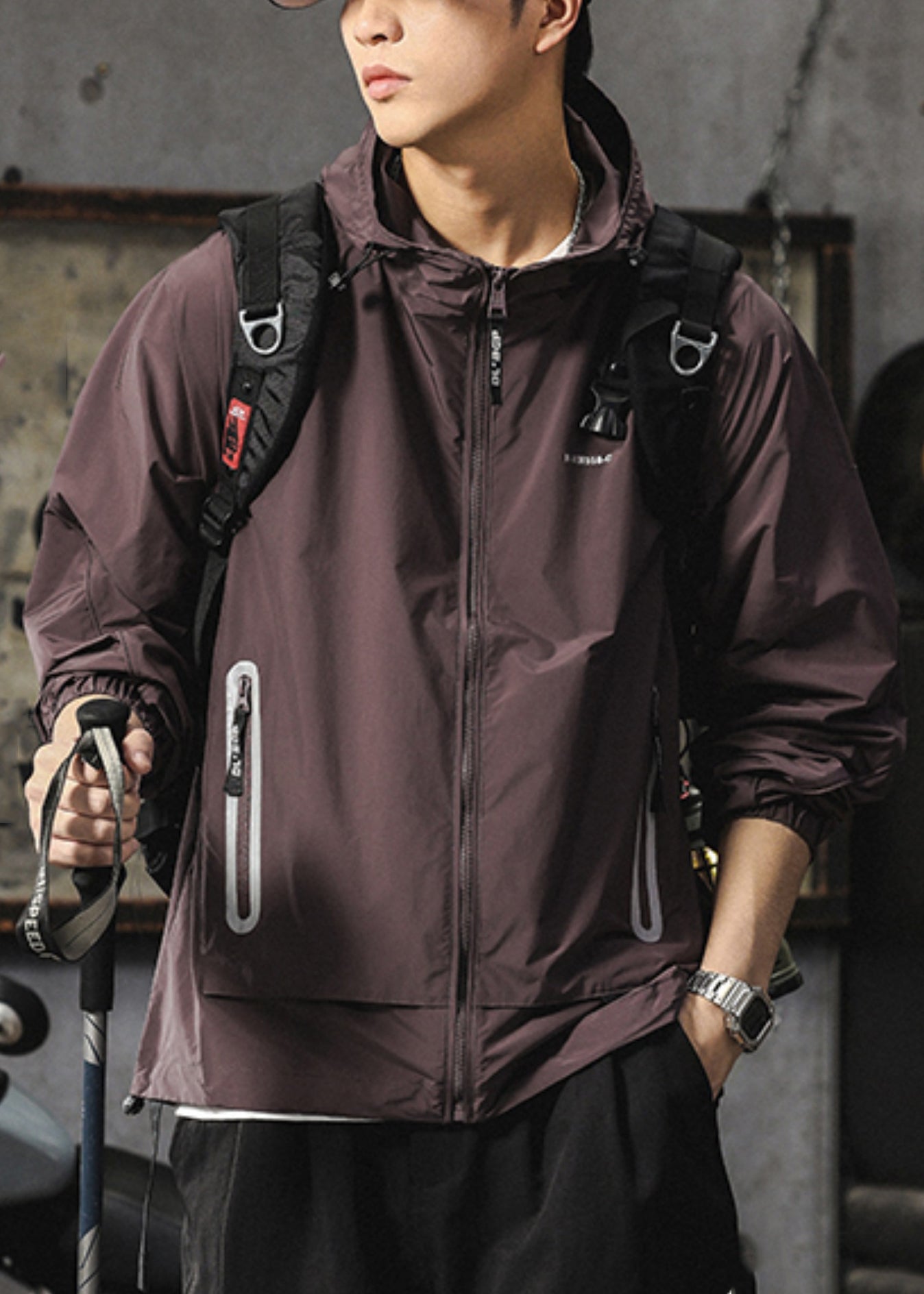 Mens Purple Summer Boutique UPF 50+ Coat Zippered Hooded