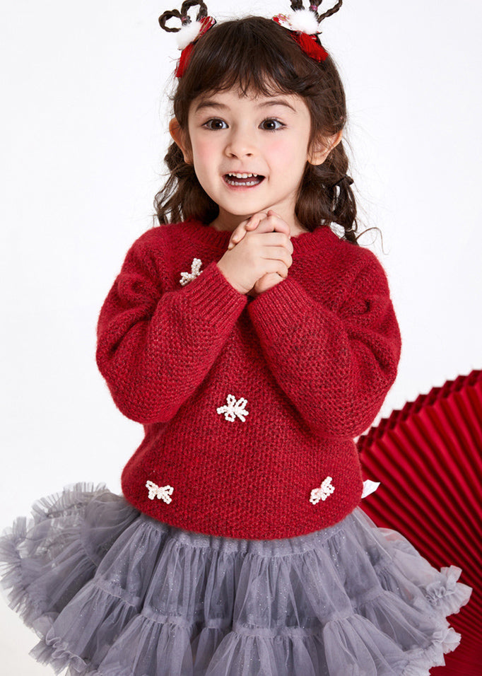 Boutique Red Bow Cotton Knit Girls Sweaters Winter WL038