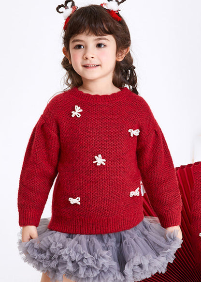 Boutique Red Bow Cotton Knit Girls Sweaters Winter WL038