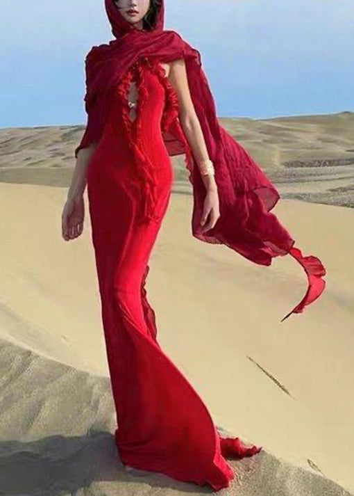 Dress Sexy Red Boutique Long Summer Backless Halter Ruffled