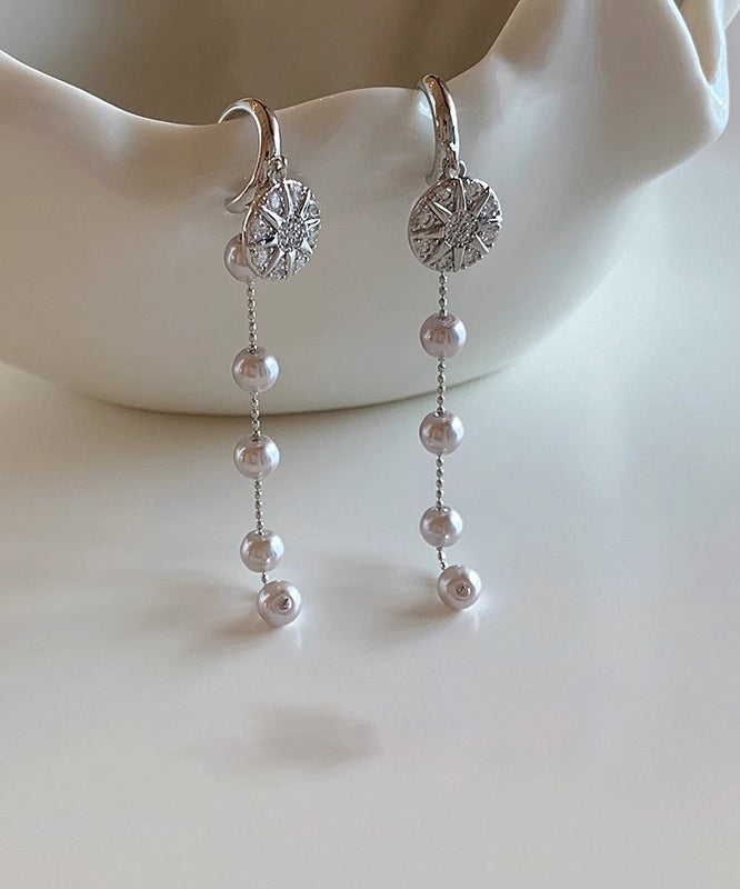 Boutique Zircon Drop Sterling Silk Silver Overgild Pearl Earrings