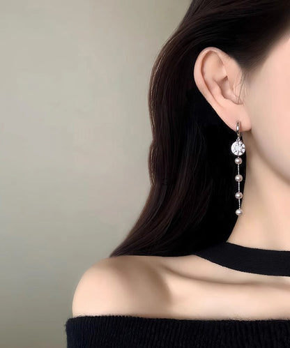 Boutique Zircon Drop Sterling Silk Silver Overgild Pearl Earrings