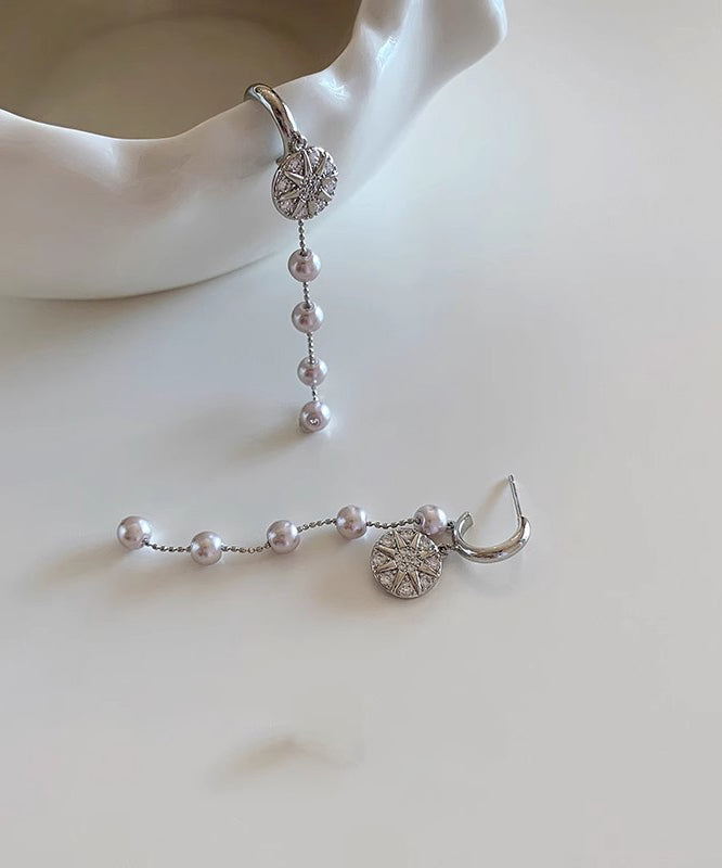 Boutique Zircon Drop Sterling Silk Silver Overgild Pearl Earrings