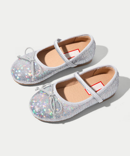 Strap Flat Bow Sequins Shoes Buckle Kids Boutique Feet Silvery