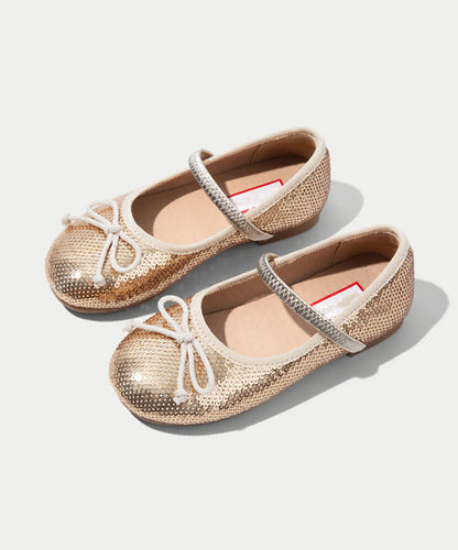 Strap Flat Bow Sequins Shoes Buckle Kids Boutique Feet Silvery