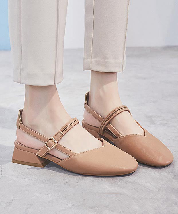 Chunky Boutique Leather Beige Sandals Splicing Faux