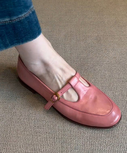 Splicing Shoes Cowhide Flat Leather Pink Boutique