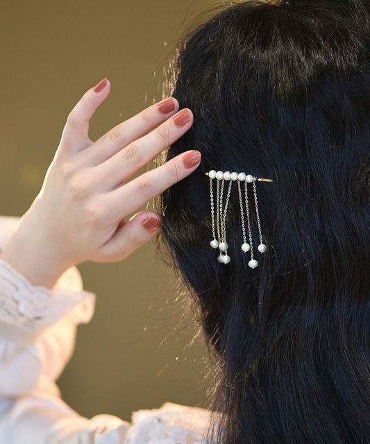Crystal White Copper Boutique Overgild Hairpin Pearl Tassel