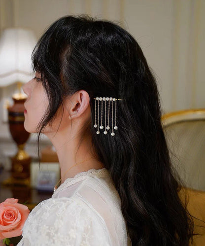 Crystal White Copper Boutique Overgild Hairpin Pearl Tassel