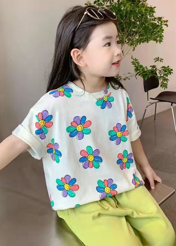 Boutique Weiß O-Ausschnitt Druck Kinder T Shirt Sommer YU1064