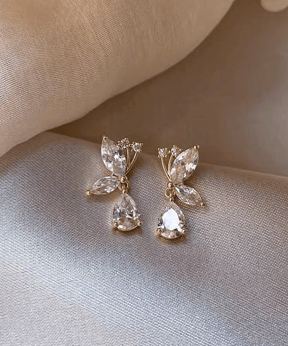 Boutique White Sterling Silver Overgild Zircon Water Drop Butterfly Stud Earrings WH024