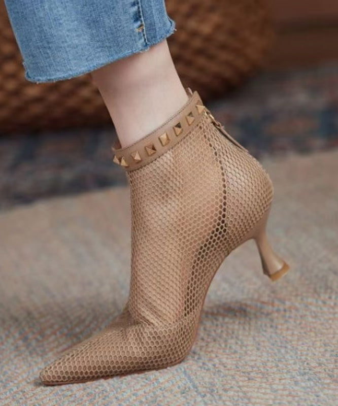 Boots Breathable Black Rivet Pointed Mesh Toe Splicing