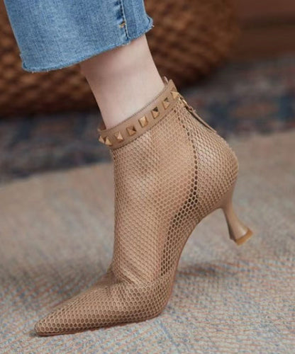 Boots Breathable Black Rivet Pointed Mesh Toe Splicing