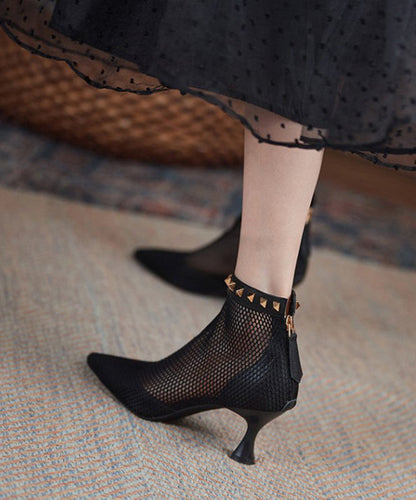 Boots Breathable Black Rivet Pointed Mesh Toe Splicing