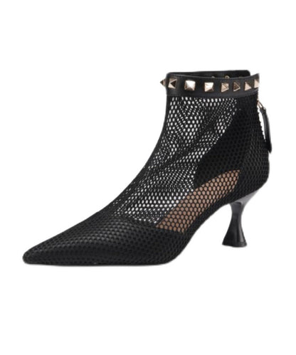 Pointed Splicing Mesh Black Toe Rivet Breathable Boots