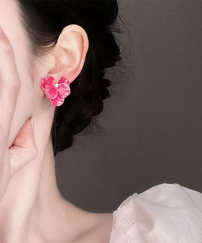 Earrings Brief Zircon Blue Alloy Floral Stud