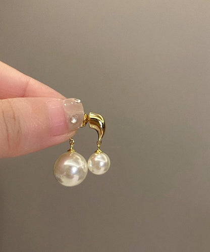 Alloy Earrings Copper Stud Pearl Gold Brief