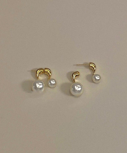 Alloy Earrings Copper Stud Pearl Gold Brief