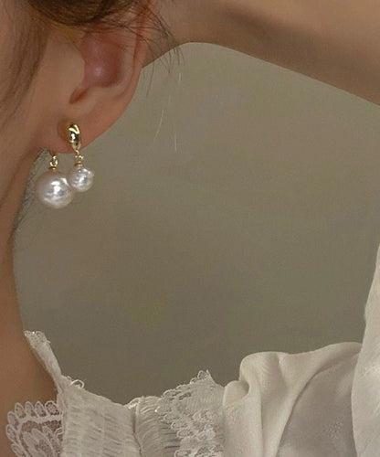 Alloy Earrings Copper Stud Pearl Gold Brief