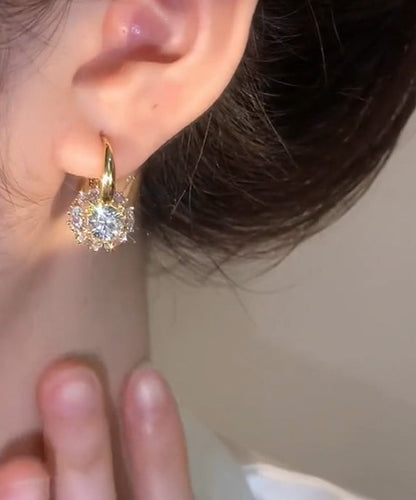 Earrings Alloy Brief Zircon Hoop Gold Copper