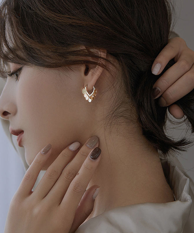 Silver Gold Brief Hoop Sequins Love Earrings Sterling Alloy