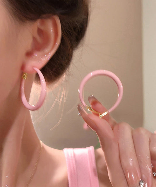 Glaze Pink Hoop Brief Drip Alloy Earrings
