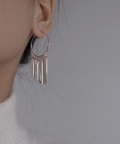 Tassel Waterfall Silk 925 Brief Hoop Earrings Silver