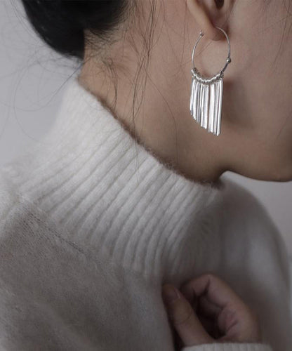 Tassel Waterfall Silk 925 Brief Hoop Earrings Silver