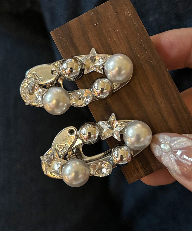 Alloy Zircon Hairpin Pair Star Silk Pearl Metal Brief A