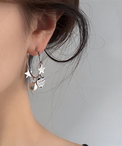 Brief Metal Tassel Love Silk Star Earrings Hoop