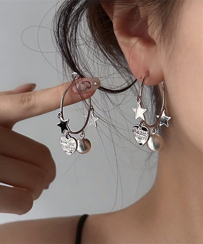 Brief Metal Tassel Love Silk Star Earrings Hoop