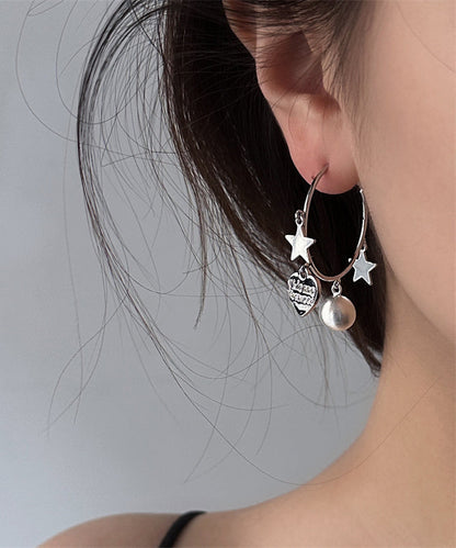Brief Metal Tassel Love Silk Star Earrings Hoop