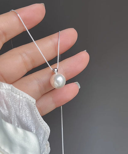 Brief Silk Stainless Steel Pearl Pendant Necklace ET012