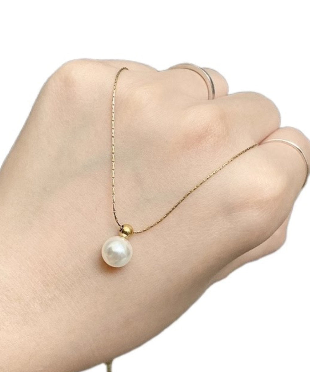 Brief Silk Stainless Steel Pearl Pendant Necklace ET012