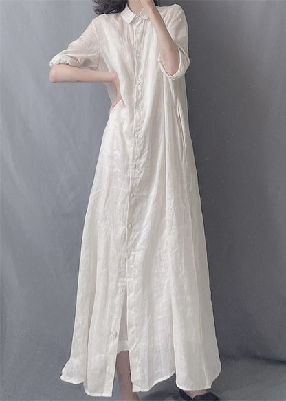 Brief White Peter Pan Collar Button Maxi Shirts Dress Spring GH1047