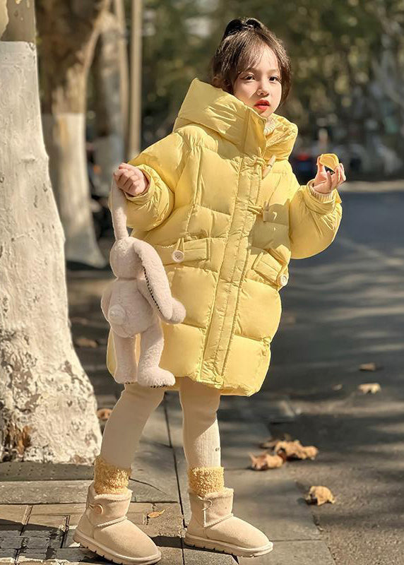 Brief Yellow Patchwork Button Kids Hooded Parkas Winter WL024